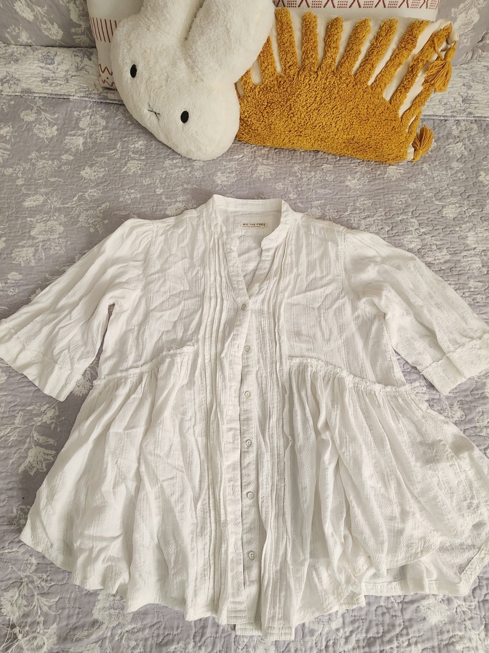 We The Free White Button-Front Peasant Blouse for Women